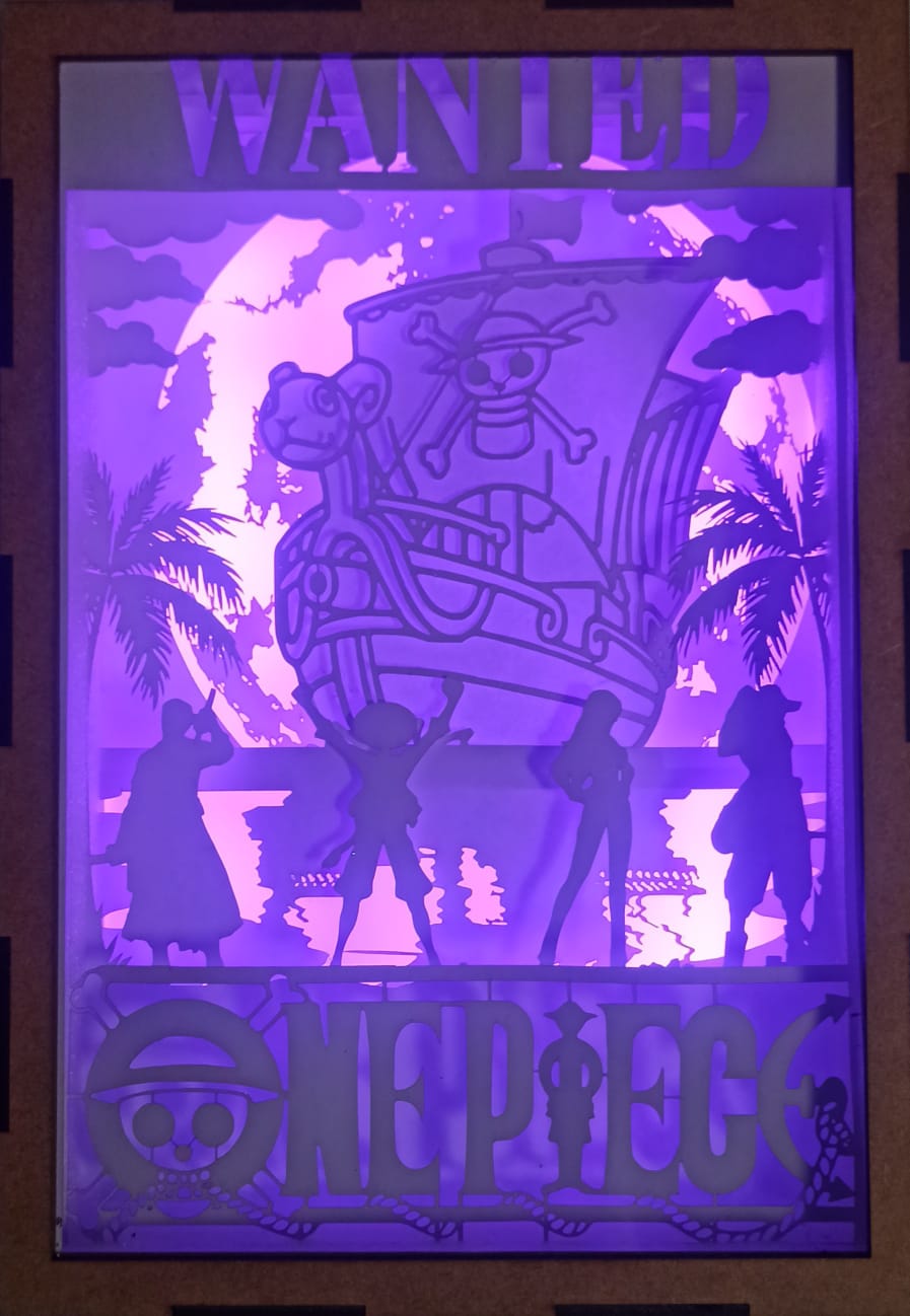 Shadow Box 3D One Piece com Iluminação RGB e Controle Remoto