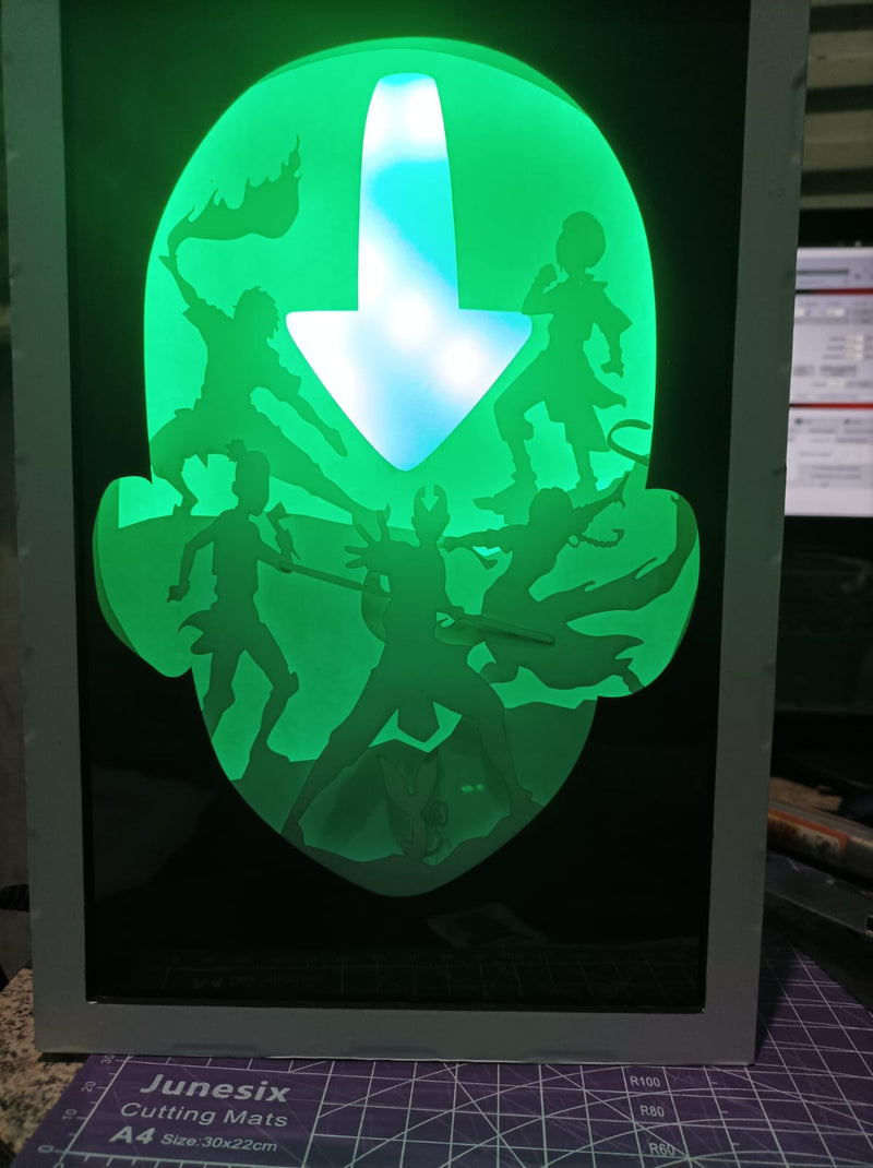 Shadow Box 3D Avatar Airbender com iluminação RGB e Controle Remoto