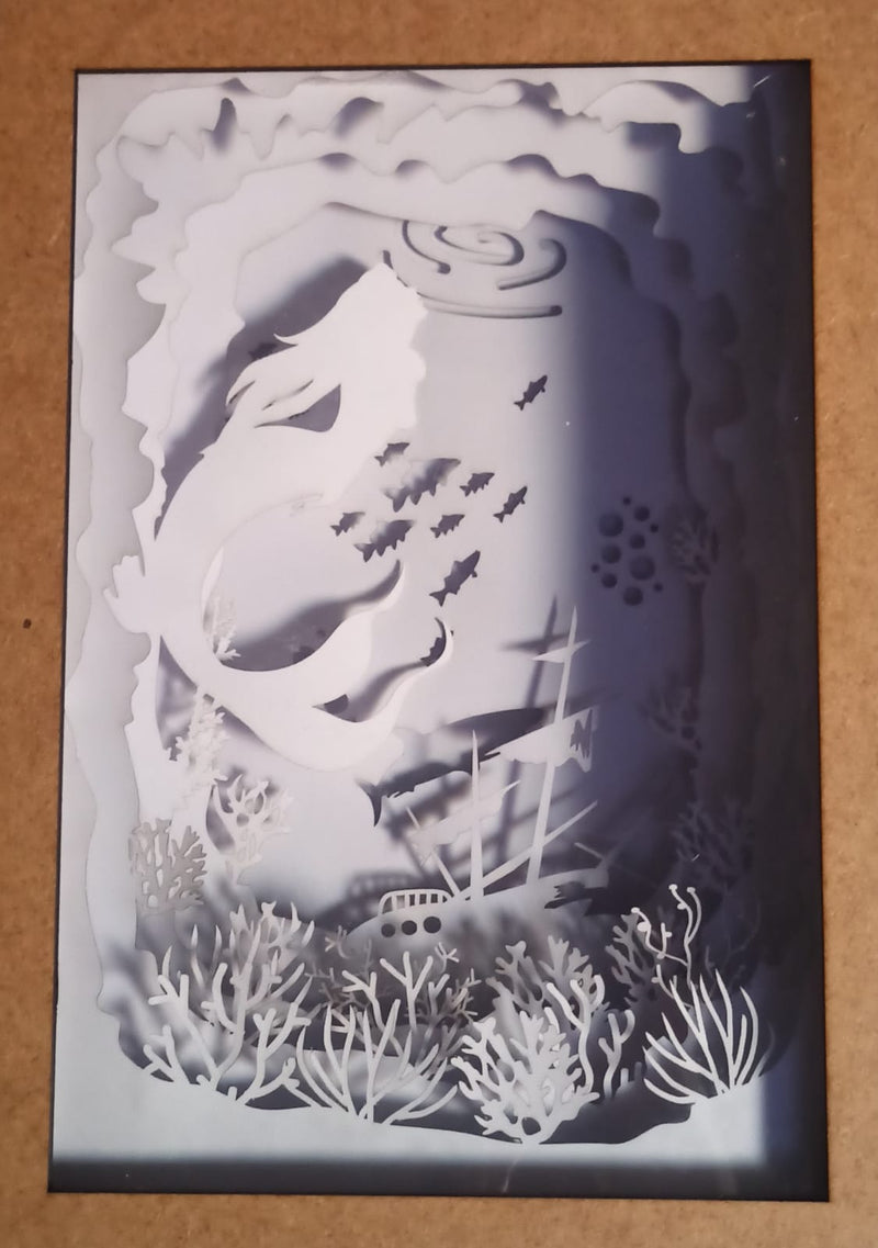 Shadow Box 3D Sereia com Iluminação RGB e Controle Remoto