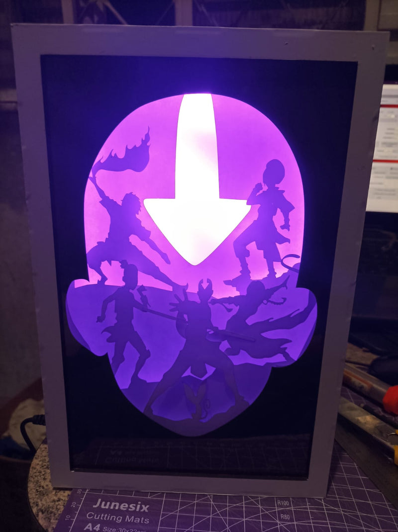 Shadow Box 3D Avatar Airbender com iluminação RGB e Controle Remoto