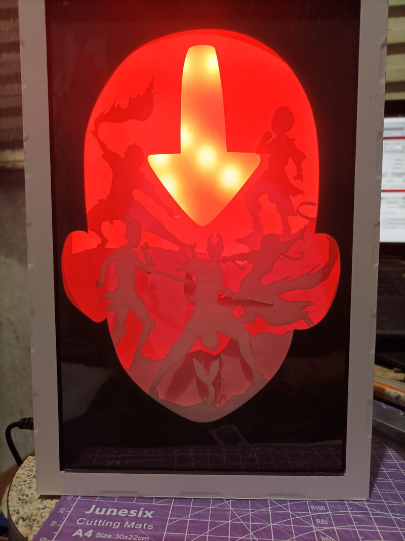 Shadow Box 3D Avatar Airbender com iluminação RGB e Controle Remoto
