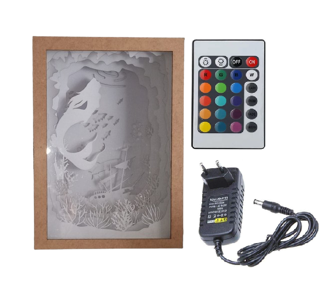 Shadow Box 3D Sereia com Iluminação RGB e Controle Remoto